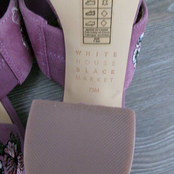 WHBM ZURI Suede Embroidered Chunky Heel Mules Sandals Warm Violet Floral 7.5 - Picture 12 of 14